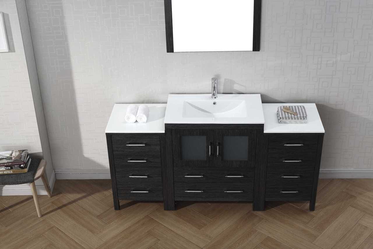 Virtu USA Dior 66 Single Bathroom Vanity Set in Zebra Grey w/ Ceramic Counter-Top | Integrated Sink