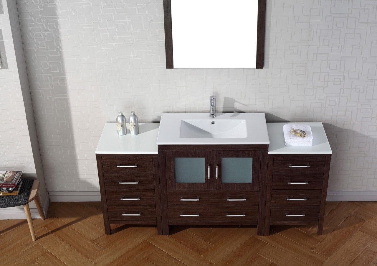 Virtu USA Dior 68 Single Bathroom Vanity Set in Espresso w/ Ceramic Counter-Top | Integrated Sink