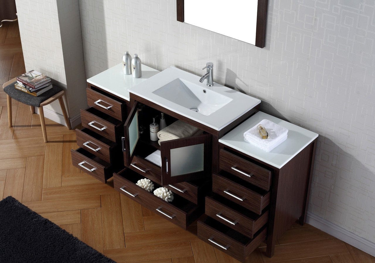 Virtu USA Dior 68 Single Bathroom Vanity Set in Espresso w/ Ceramic Counter-Top | Integrated Sink