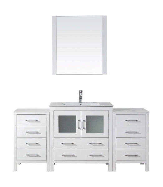 Virtu USA Dior 68 Single Bathroom Vanity Cabinet Set in White w/ Ceramic Counter-Top