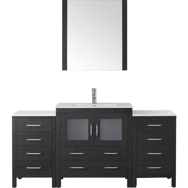Virtu USA Dior 68 Single Bathroom Vanity Cabinet Set in Zebra Grey w/ Ceramic Counter-Top