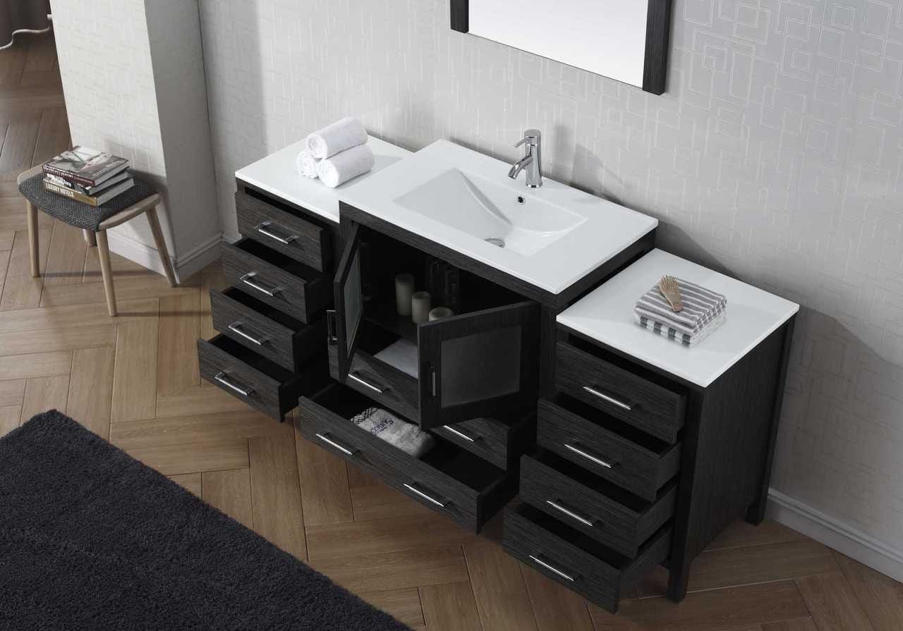 Virtu USA Dior 68 Single Bathroom Vanity Set in Zebra Grey w/ Ceramic Counter-Top | Integrated Sink