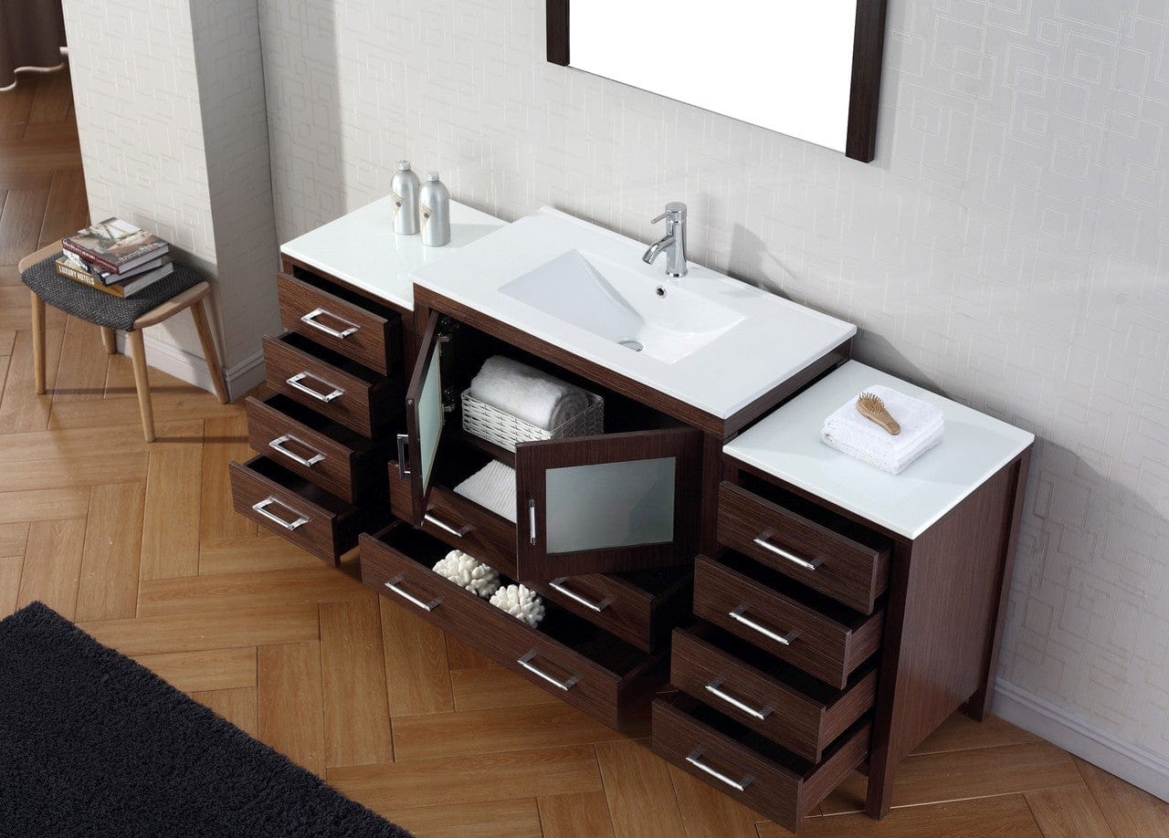 Virtu USA Dior 72 Single Bathroom Vanity Set in Espresso w/ Ceramic Counter-Top | Integrated Sink