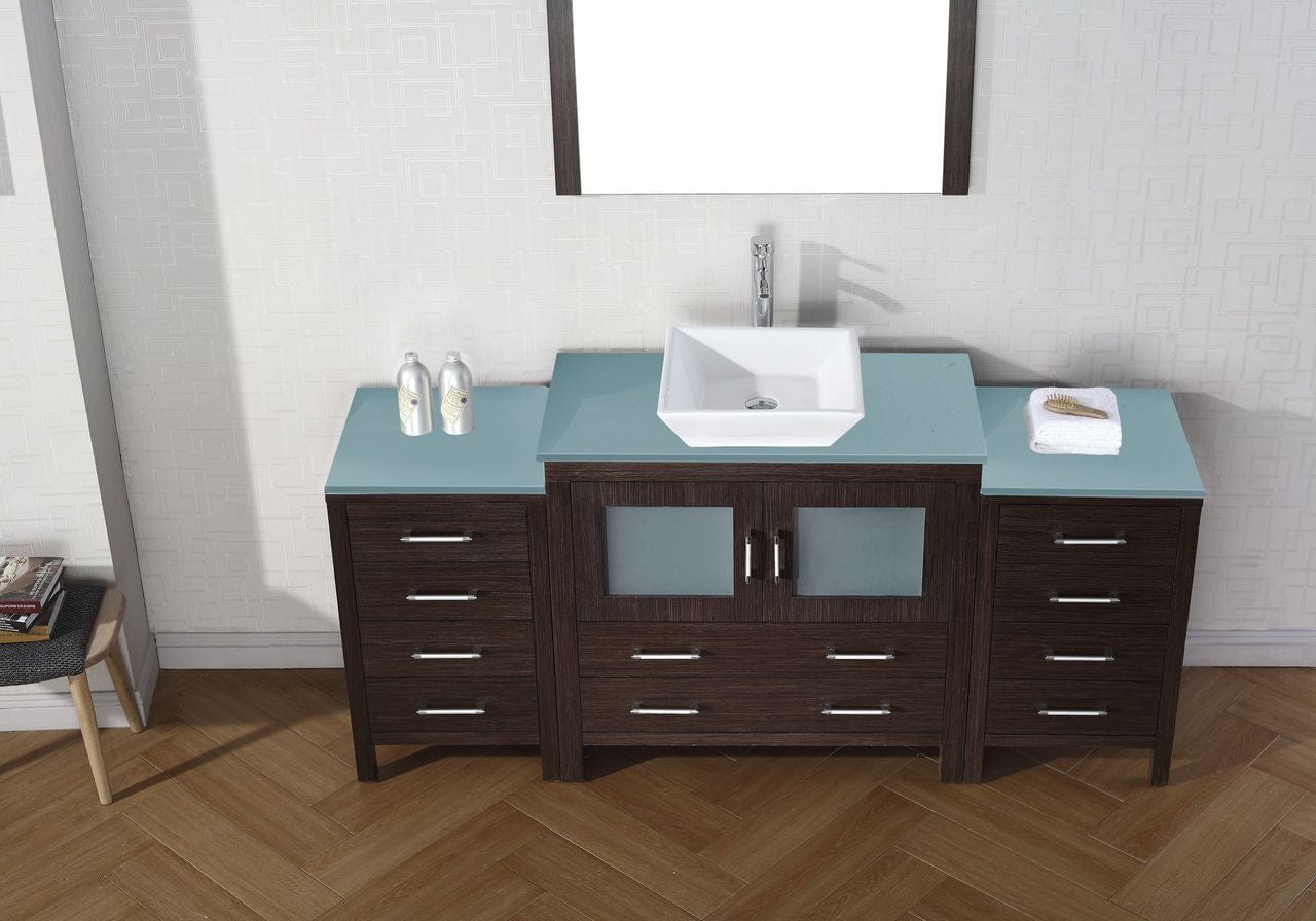 Virtu USA Vanities PS-103-BN Virtu USA Dior 72 Single Bathroom Vanity Set in Espresso w/ Tempered Glass Counter-Top | Vessel Sink