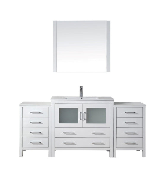 Virtu USA Dior 72 Single Bathroom Vanity Cabinet Set in White w/ Ceramic Counter-Top