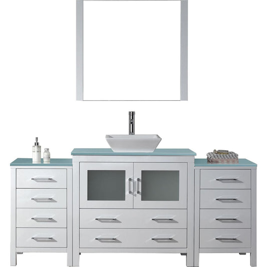 Virtu USA Dior 72 Single Bathroom Vanity Set in White w/ Tempered Glass Counter-Top | Vessel Sink