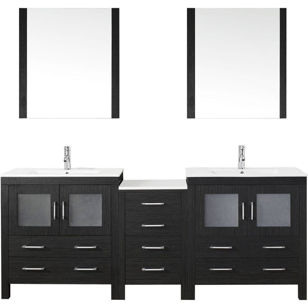 Virtu USA Dior 82 Double Bathroom Vanity Cabinet Set in Zebra Grey w/ Ceramic Counter-Top