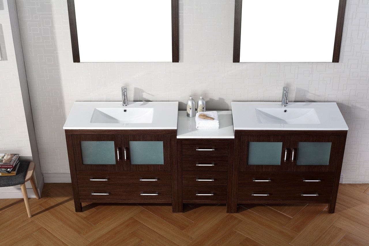 Virtu USA Dior 90 Double Bathroom Vanity Set in Espresso w/ Ceramic Counter-Top | Integrated Sink