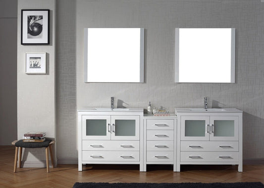 Virtu USA Dior 90 Double Bathroom Vanity Set in White w/ Ceramic Counter-Top | Integrated Sink
