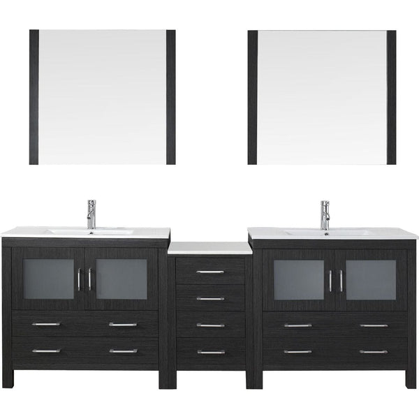 Virtu USA Dior 90 Double Bathroom Vanity Cabinet Set in Zebra Grey w/ Ceramic Counter-Top