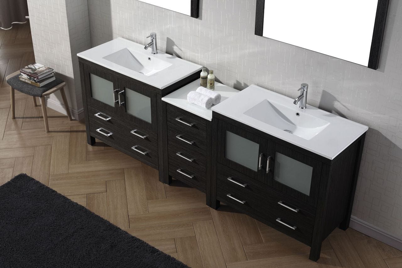 Virtu USA Dior 90 Double Bathroom Vanity Set in Zebra Grey w/ Ceramic Counter-Top | Integrated Sink