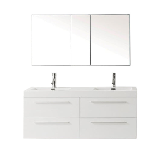 Virtu USA Finley 54" Double Bathroom Vanity Cabinet Set in Gloss White w/ Polymarble Counter-Top