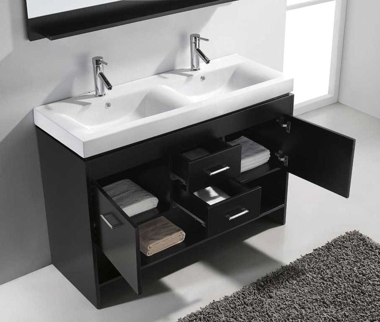 Virtu USA Vanities PS-103-BN Virtu USA Gloria 48 Double Bathroom Vanity Set in Espresso w/ Ceramic Counter-Top | Square Basin