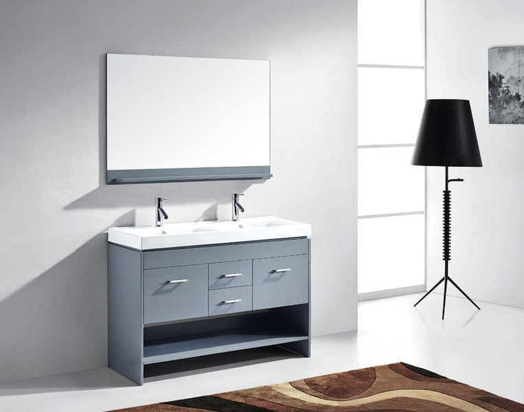 Virtu USA Gloria 48 Double Bathroom Vanity Cabinet Set in Grey w/ White Artificial Stone Counter-Top