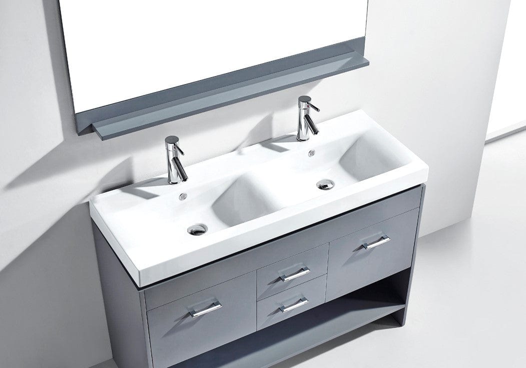 Virtu USA Gloria 48 Double Bathroom Vanity Set in Grey w/ Ceramic Counter-Top | Square Basin