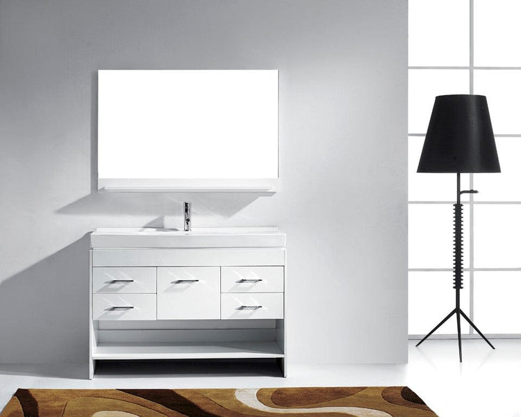 Virtu USA Gloria 48 Single Bathroom Vanity Cabinet Set in White w/ Ceramic Counter-Top