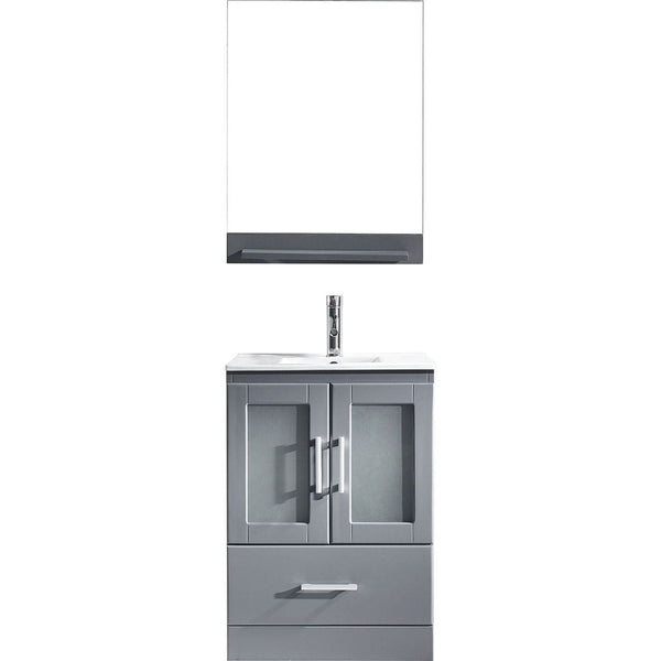 Virtu USA Zola 24 Single Bathroom Vanity Set in Grey w/ Ceramic Counter-Top | Square Basin