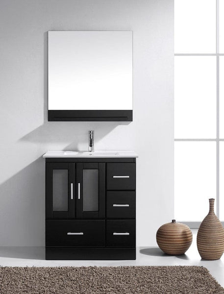 Virtu USA Zola 30 Single Bathroom Vanity Cabinet Set in Espresso w/ Ceramic Counter-Top