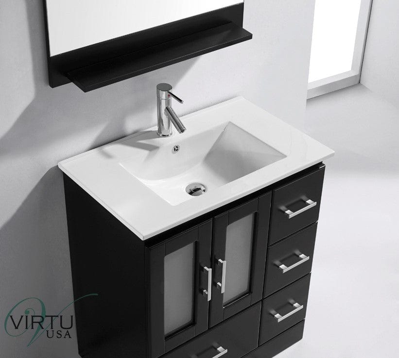 Virtu USA Vanities PS-103-BN Virtu USA Zola 30 Single Bathroom Vanity Set in Espresso w/ White Stone Counter-Top