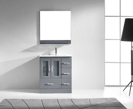 Virtu USA Zola 30 Single Bathroom Vanity Set in Grey w/ Ceramic Counter-Top | Square Basin