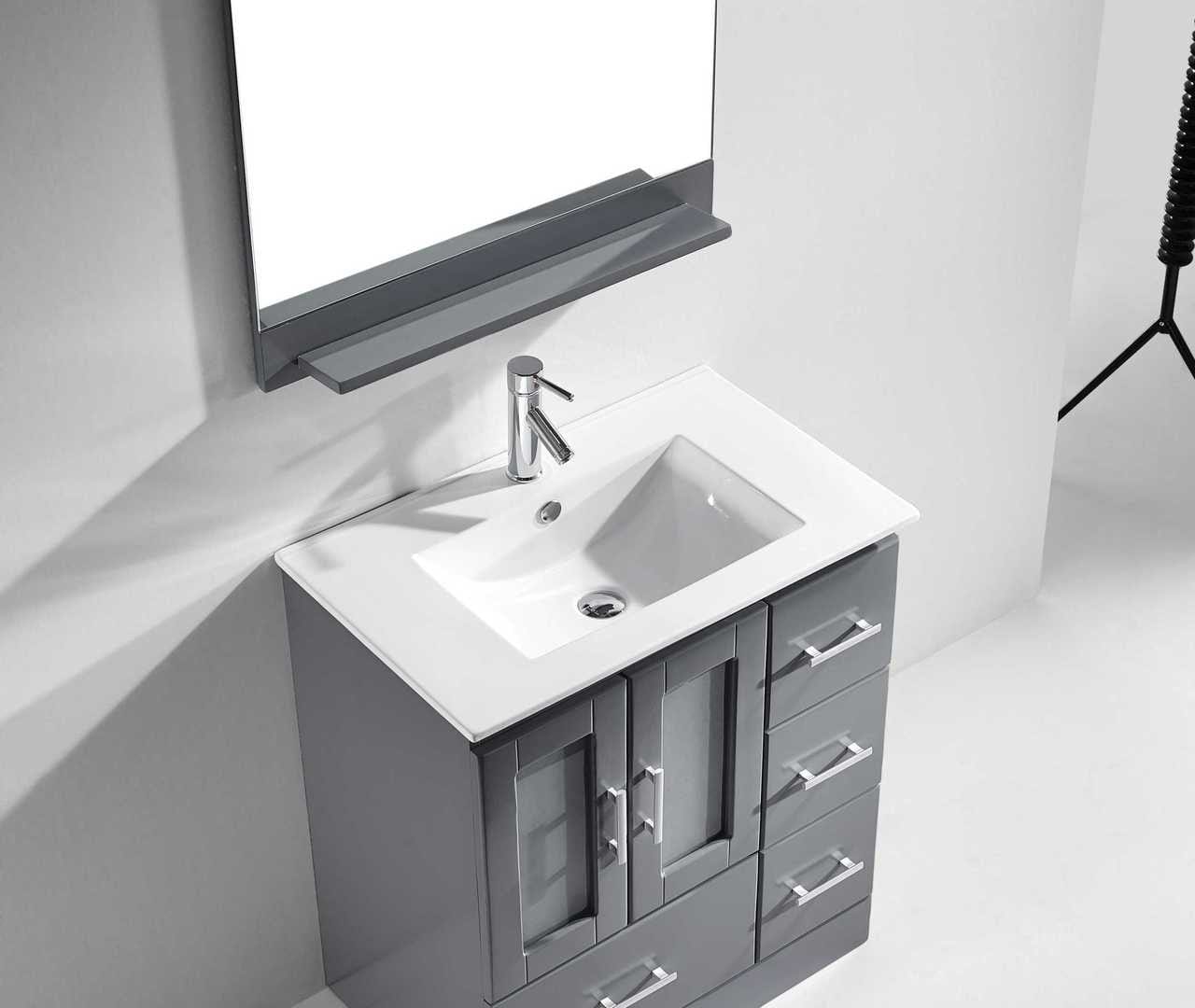 Virtu USA Zola 30 Single Bathroom Vanity Set in Grey w/ Ceramic Counter-Top | Square Basin
