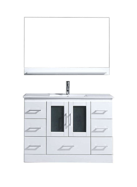 Virtu USA Zola 48 Single Bathroom Vanity Cabinet Set in White w/ Ceramic Counter-Top
