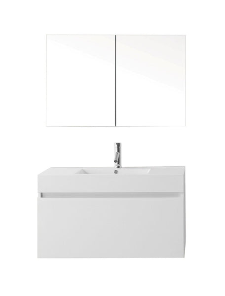 Virtu USA Zuri 39 Single Bathroom Vanity Cabinet Set in Gloss White w/ Polymarble Counter-Top