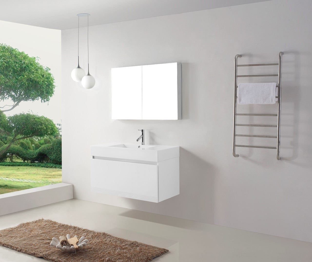Virtu USA Zuri 39 Single Bathroom Vanity Set in Gloss White w/ Polymarble Counter-Top