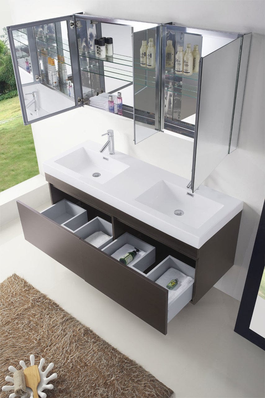 Virtu USA Vanities PS-103-BN Virtu USA Zuri 55 Double Bathroom Vanity Set in Wenge w/ Polymarble Counter-Top