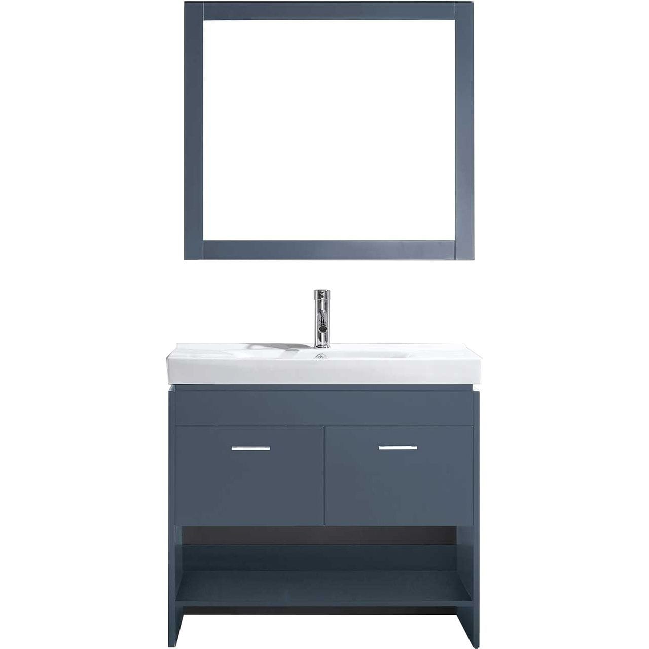 Virtu USA Vanities PS-103-CH / Framed Mirror Virtu USA Gloria 35 Single Bathroom Vanity Set in Grey w/ Ceramic Counter-Top