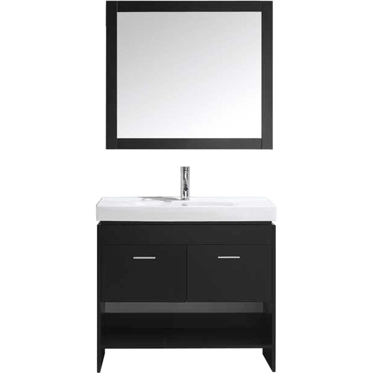 Virtu USA Vanities PS-103-CH / Framed Mirror Virtu USA Gloria 36 Single Bathroom Vanity Set in Espresso w/ Ceramic Counter-Top