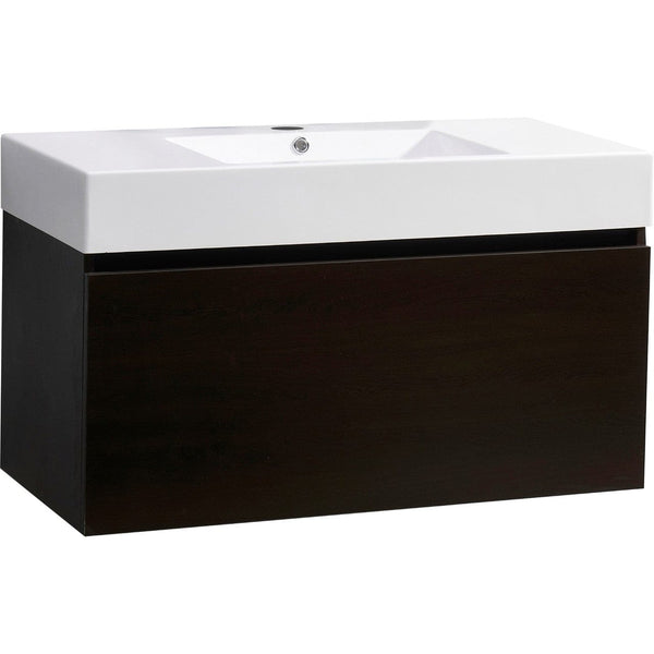 Virtu USA Zuri 36 Single Bathroom Vanity Cabinet in Wenge w/ Polymarble Counter-Top
