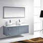 Virtu USA Clarissa 61 Double Bathroom Vanity Set in Grey w/ White Stone Counter-Top | Square Basin profile view