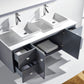 Virtu USA Clarissa 61 Double Bathroom Vanity Set in Grey w/ White Stone Counter-Top | Square Basin open cabinet doors