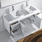 Virtu USA Clarissa 61 Double Bathroom Vanity Set in White w/ White Stone Counter-Top | Square Basin open cabinet doors