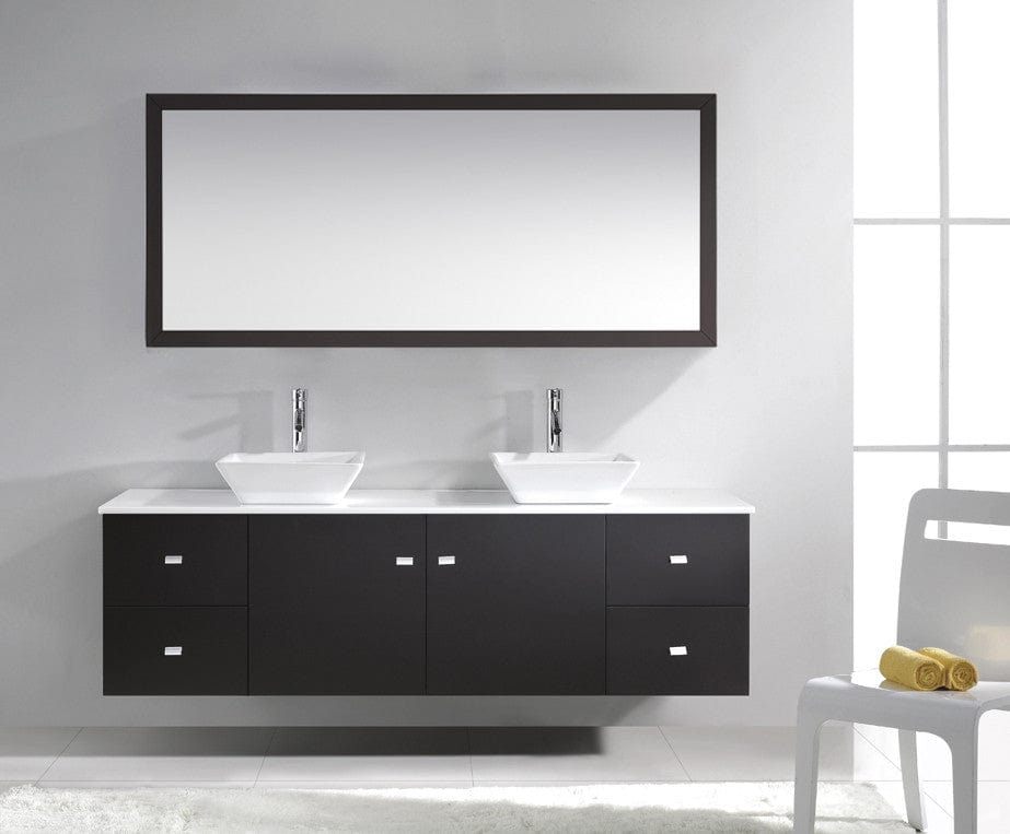 Virtu USA Clarissa 72 Double Bathroom Vanity Set in Espresso w/ White Artificial Stone Counter-Top front view