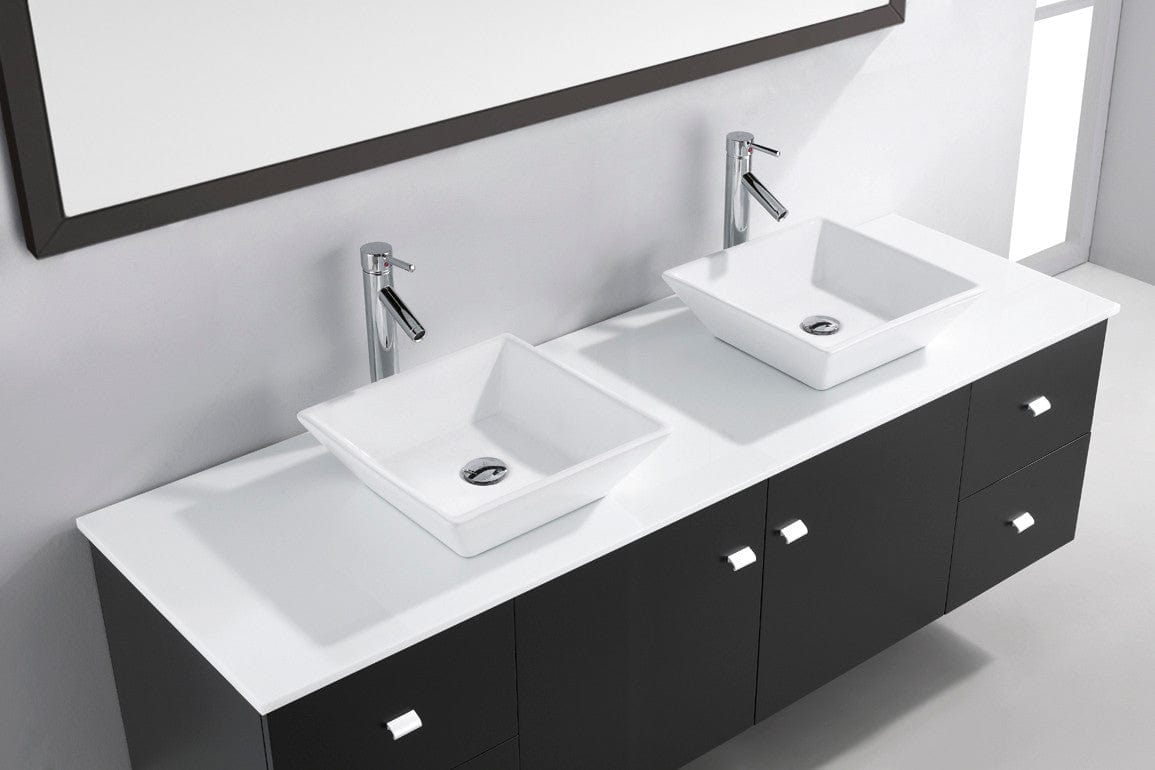 Virtu USA Vanities PS-104-BN Virtu USA Clarissa 72 Double Bathroom Vanity Set in Espresso w/ White Artificial Stone Counter-Top
