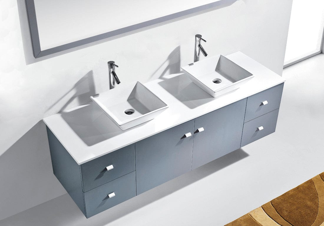  Virtu USA Clarissa 72 Double Bathroom Vanity Set in Grey w/ White Stone Counter-Top | Square Basin top view
