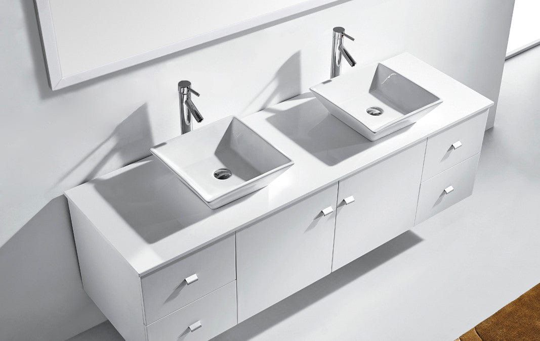  Virtu USA Clarissa 72 Double Bathroom Vanity Set in White w/ White Stone Counter-Top | Square Basin top view