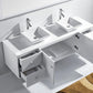  Virtu USA Clarissa 72 Double Bathroom Vanity Set in White w/ White Stone Counter-Top | Square Basin open cabinet doors