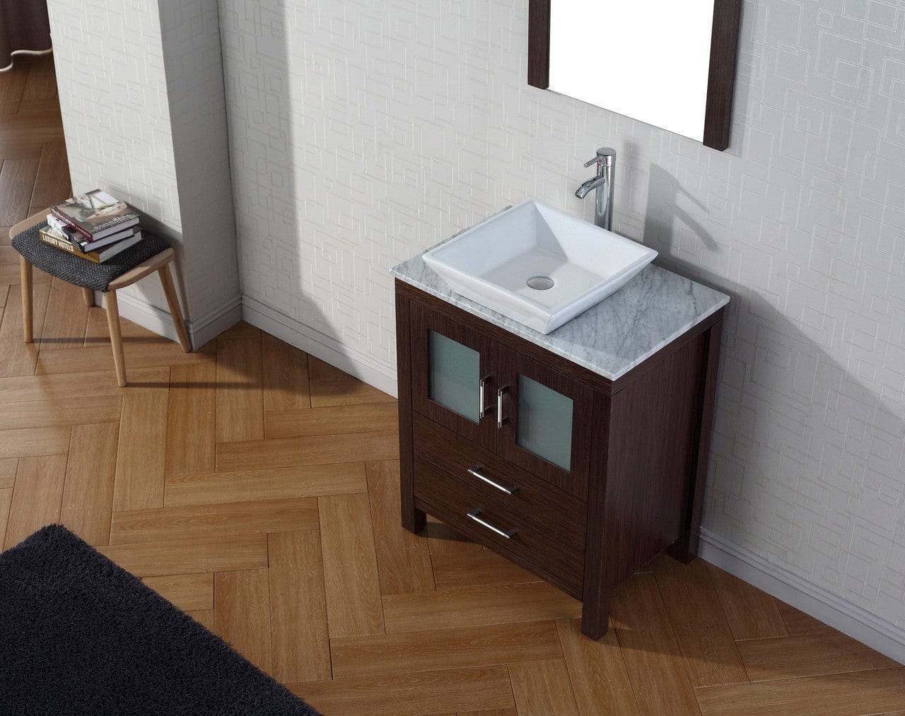 Virtu USA Dior 24 Single Bathroom Vanity Set in Espresso w/ Italian Carrara White Marble Counter-Top | Vessel Sink