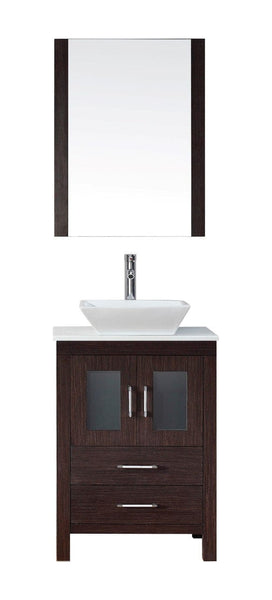 Virtu USA Dior 24 Single Bathroom Vanity Cabinet Set in Espresso w/ Pure White Stone Counter-Top