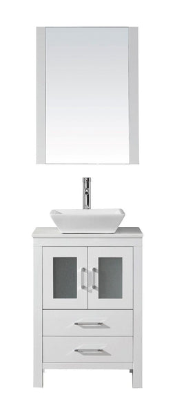 Virtu USA Dior 24 Single Bathroom Vanity Cabinet Set in White w/ Pure White Stone Counter-Top