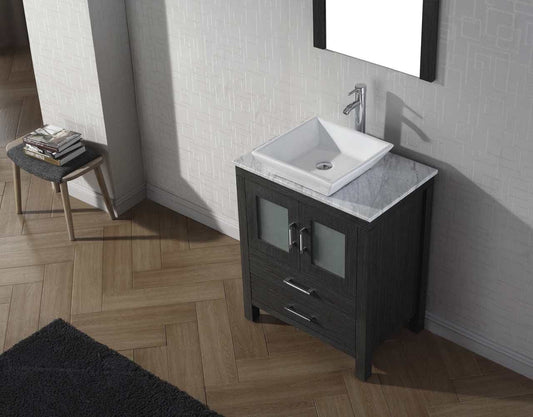 Virtu USA Dior 24 Single Bathroom Vanity Set in Zebra Grey w/ Italian Carrara White Marble Counter-Top | Vessel Sink
