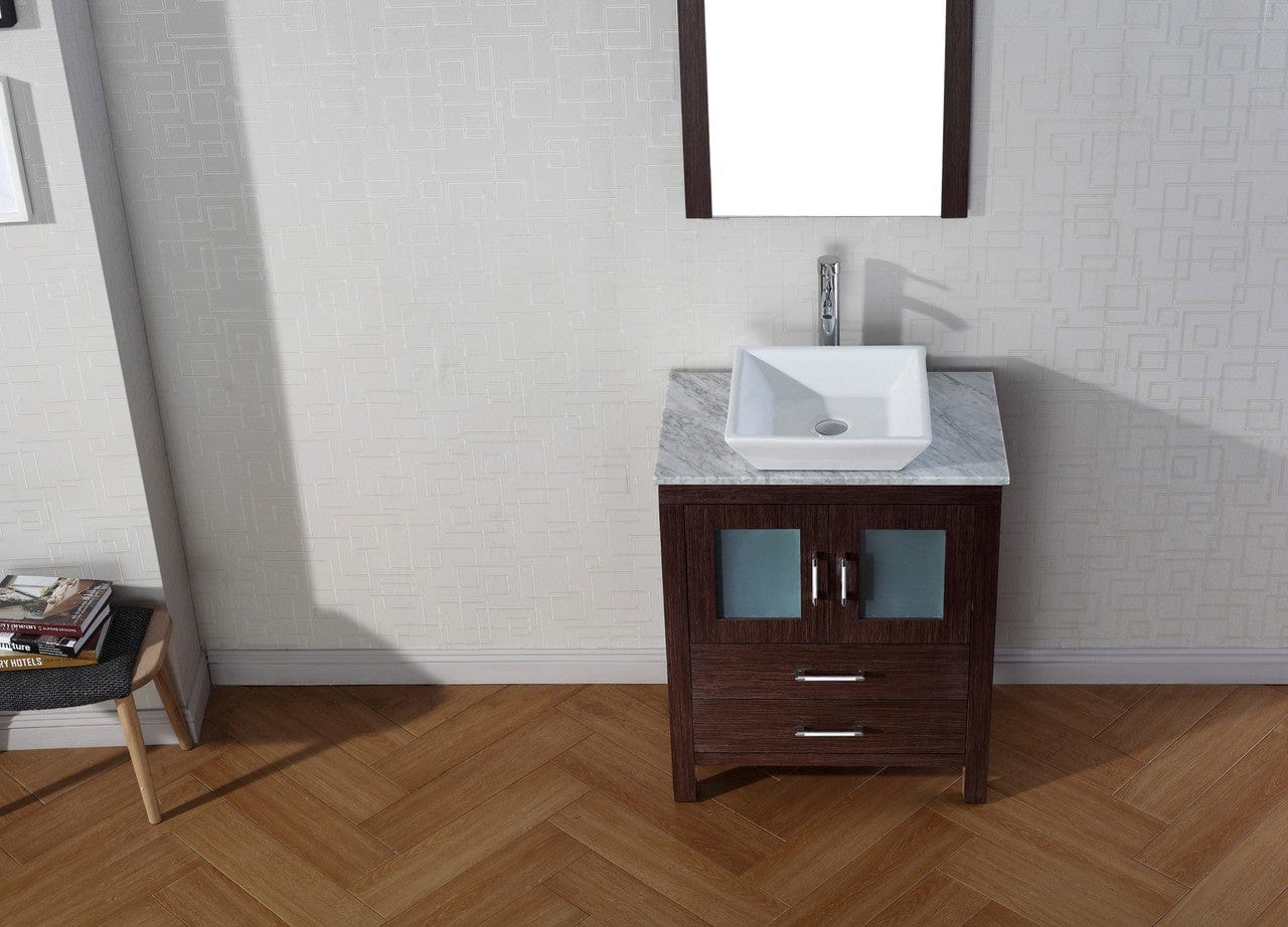Virtu USA Dior 28 Single Bathroom Vanity Set in Espresso w/ Italian Carrara White Marble Counter-Top | Vessel Sink