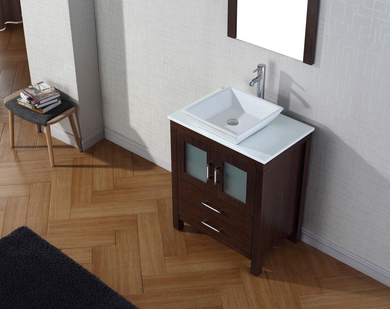 Virtu USA Vanities PS-104-BN Virtu USA Dior 28 Single Bathroom Vanity Set in Espresso w/ Pure White Stone Counter-Top | Vessel Sink