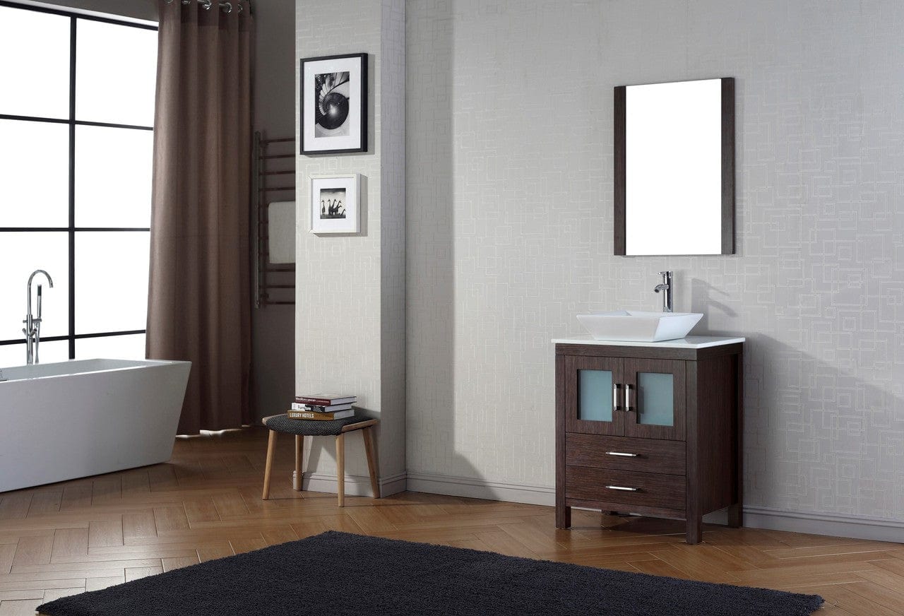 Virtu USA Dior 28 Single Bathroom Vanity Set in Espresso w/ Pure White Stone Counter-Top | Vessel Sink