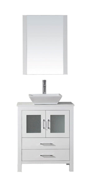 Virtu USA Dior 28 Single Bathroom Vanity Cabinet Set in White w/ Pure White Stone Counter-Top