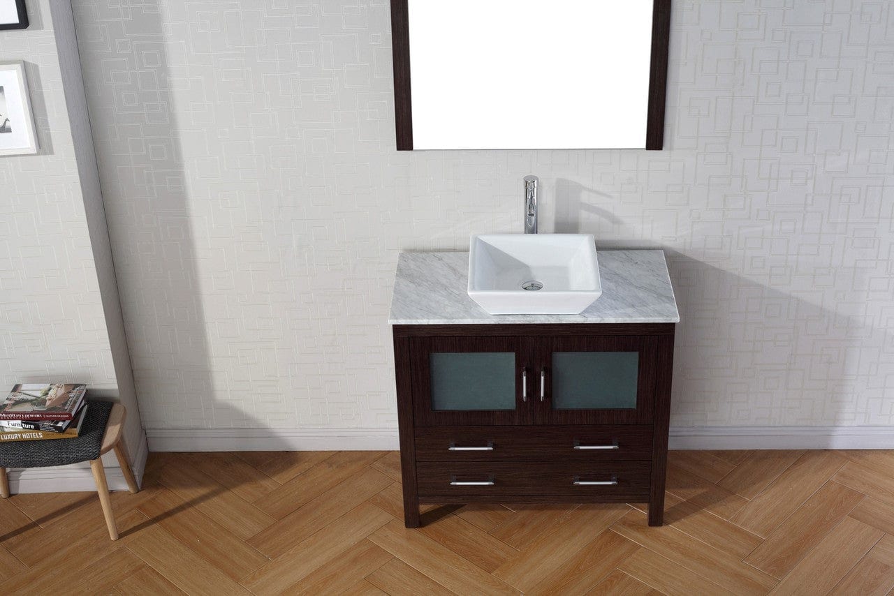 Virtu USA Dior 30 Single Bathroom Vanity Set in Espresso w/ Italian Carrara White Marble Counter-Top | Vessel Sink