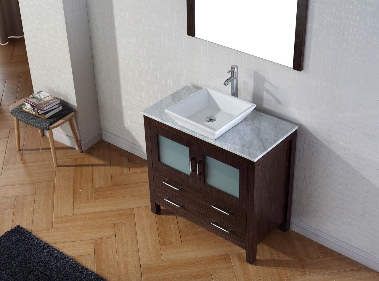 Virtu USA Vanities PS-104-BN Virtu USA Dior 30 Single Bathroom Vanity Set in Espresso w/ Italian Carrara White Marble Counter-Top | Vessel Sink